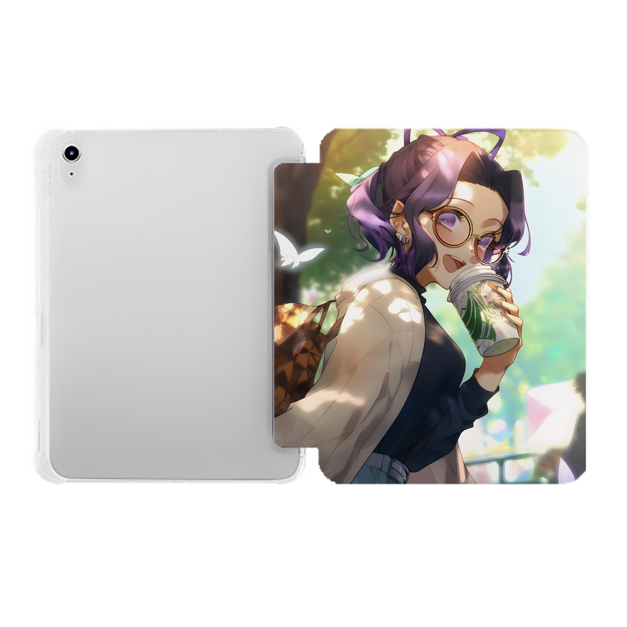 （画像用） 鬼滅の刃（きめつのやいば）蟲柱-胡蝶 しのぶ／こちょう しのぶ Kochou Shinobu IPad ケース ペン収納付き 三つ折りスタンド PUレザー×シリコン 対応機種9.5/10.5/10.9インチ